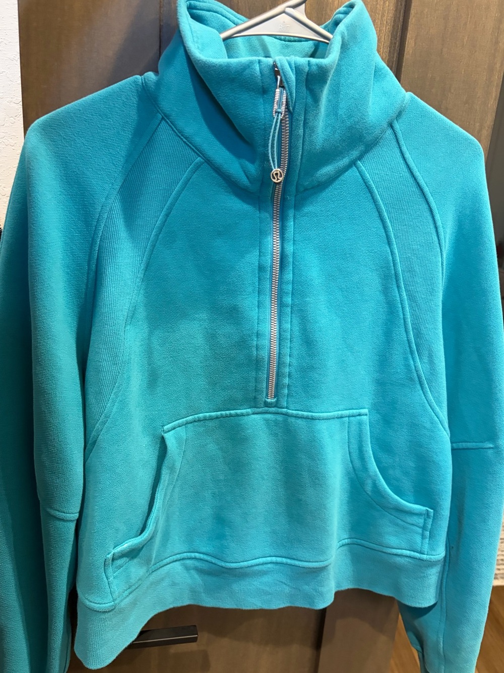 Women's Scuba Half-Zip Funnel-neck pullover- Turquoise